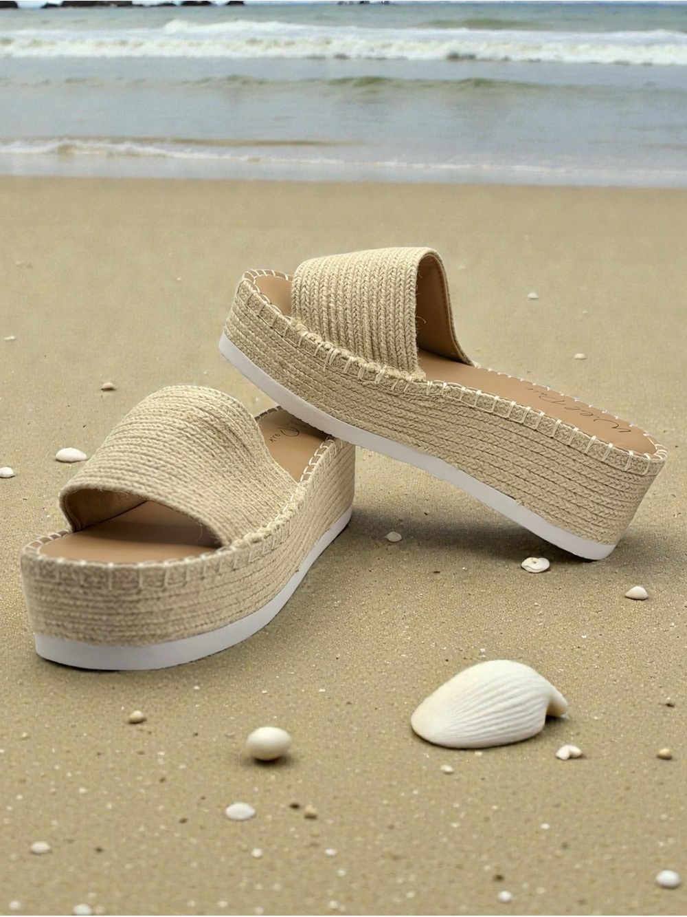 Wild Pair Espadrille Platform Slide Sandals Women’s 9.5m Natural Raffia Summer